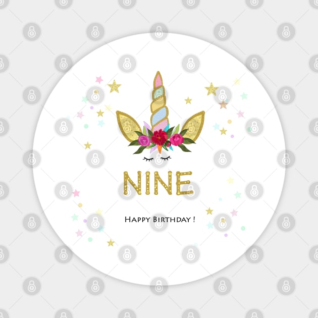 Ninth birthday. Nine. Unicorn Birthday invitation. Party invitation Magnet by GULSENGUNEL